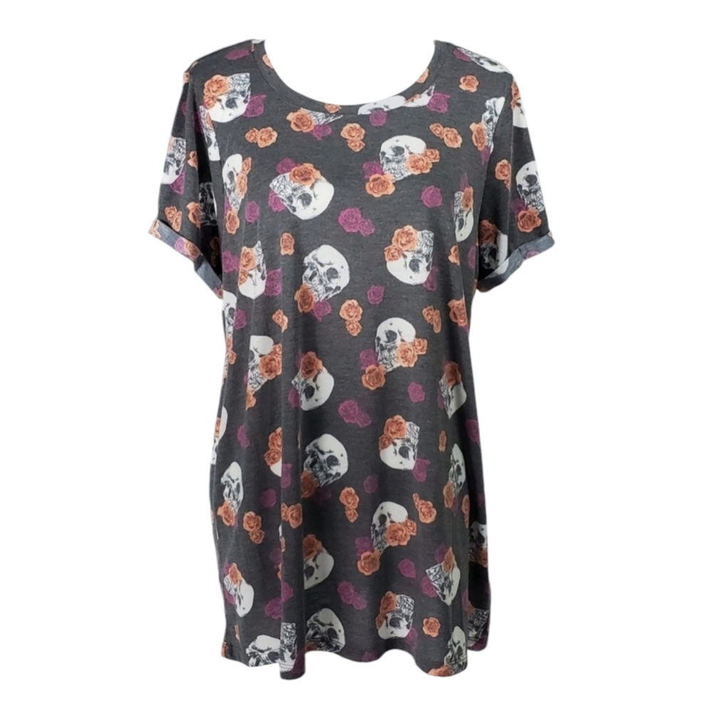 Torrid Floral Skull Crew Tee Shirt